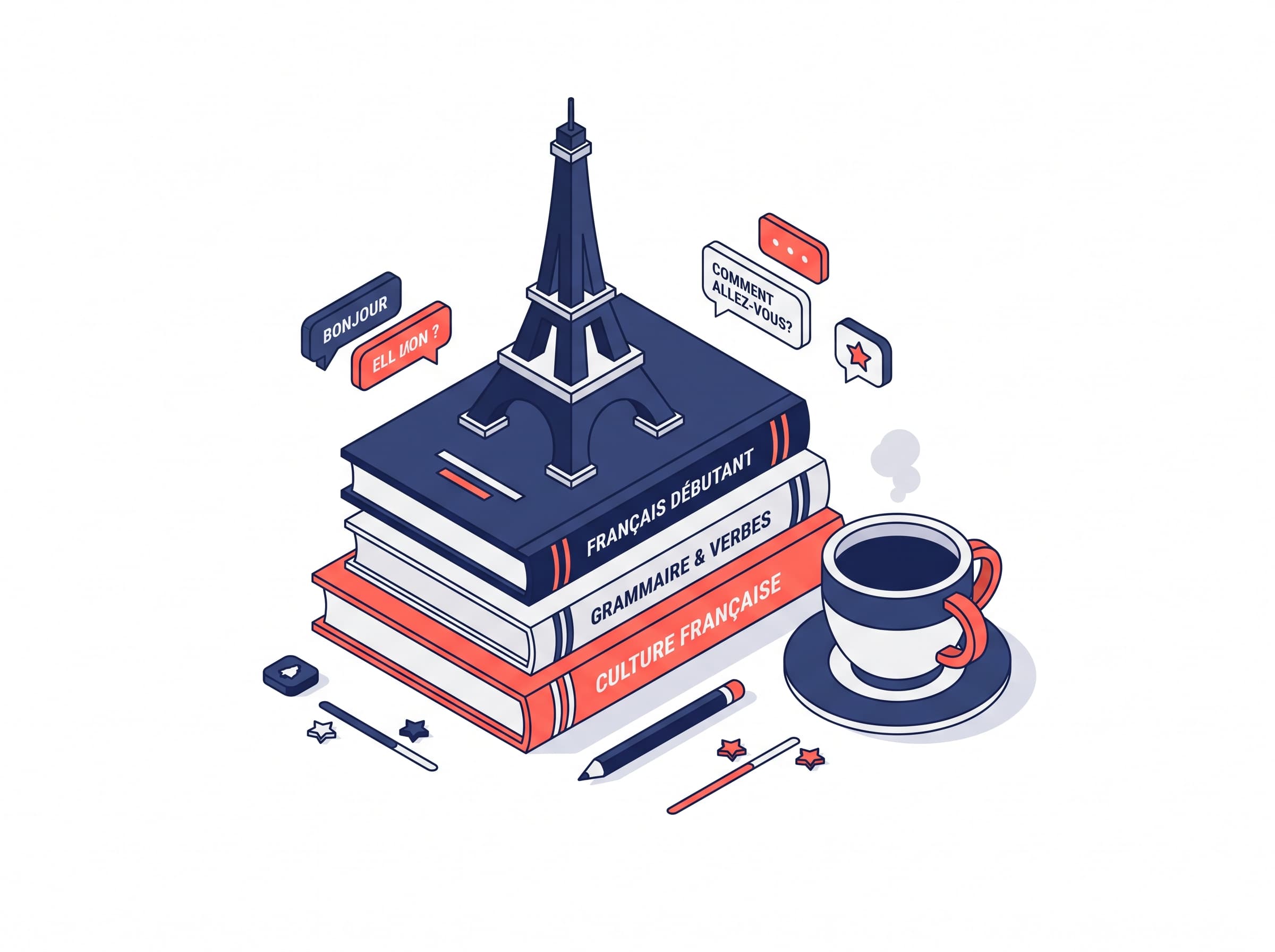 Ilustrim i Kullës Eiffel mbi libra të frëngjishtes
